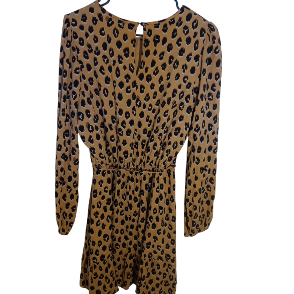 A New Day Leopard Midi Dress With Ruffle Hem And Long Sleeves Tie Belt Medium - Picture 5 of 8